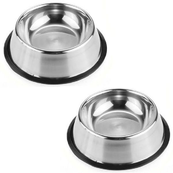 OlRoy - Stainless Steel Pet Bowl with Non-Slip Rubber Base - 18cm (2 Pack)