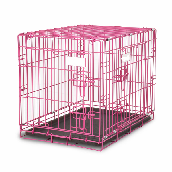Folding Metal Wire Pet Crate Cage PINK