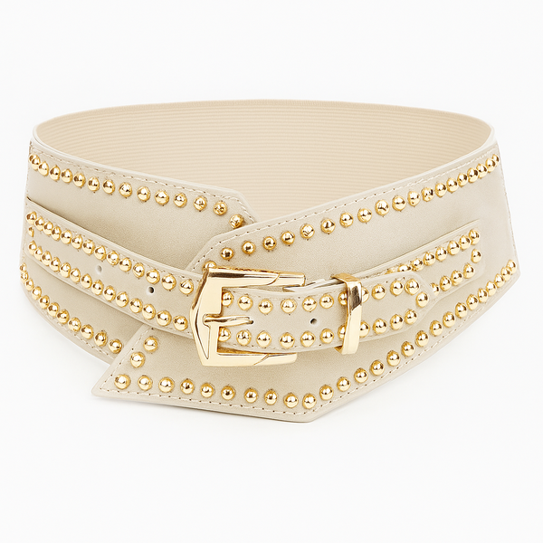 Women's Elastic Casual Waist Belt - Faux Leather with Decorative Studs