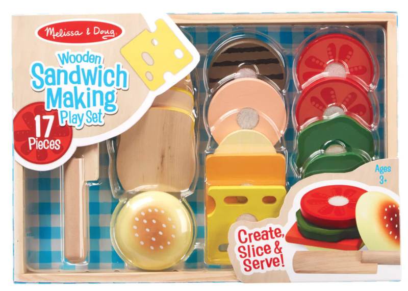 Melissa &amp; Doug Wooden Play Food Sandwich Making Set (17 Piece)