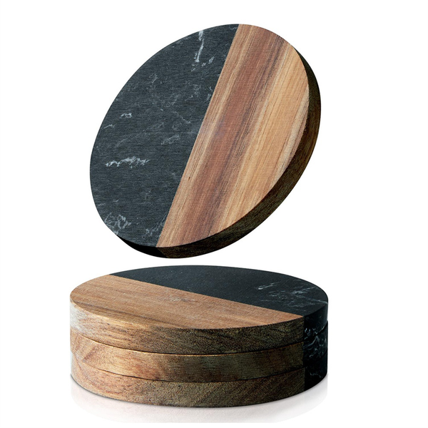 Coasters Set Of 4 For Drinks Marble-Wood Spliced Coaster