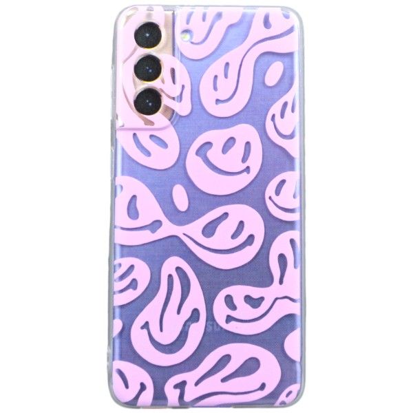 Purple Abstract Smiley Print Phone Case For Samsung S21 - Transparent