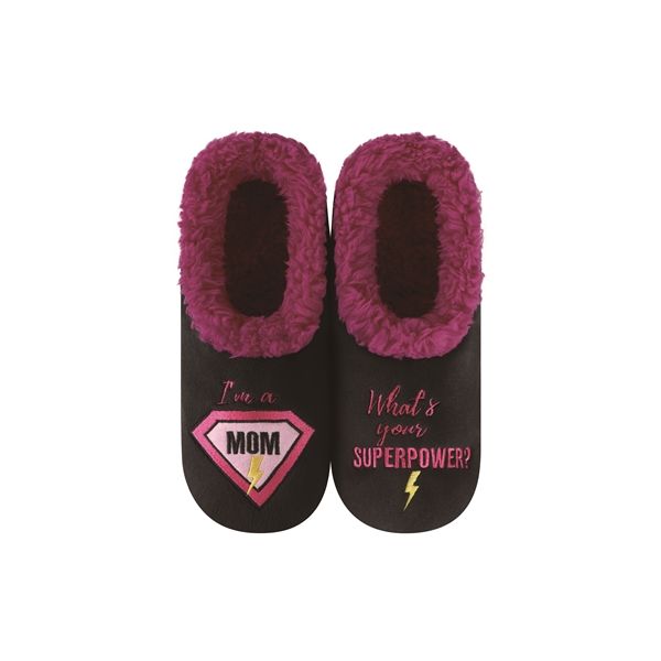 Snoozies Ladies Mom Superpower Sherpa-Lined Fleece Slippers - Non-Skid