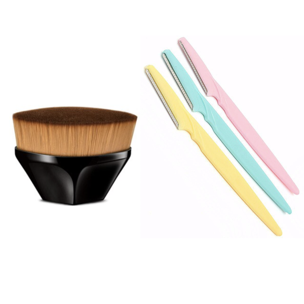 Ultra-Soft Beauty Blender Brush with Case + 3 Eyebrow Razors