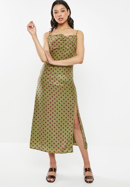 Women's Glamorous Strappy Slit Front - Green Purple Spot