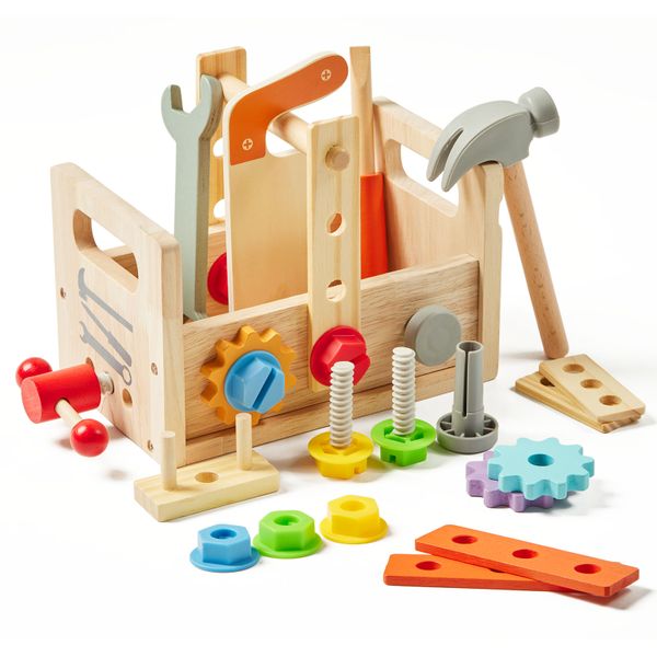 Children Wooden Educational Toys Wood Workshop Fix Screws Nuts Toolbox Set