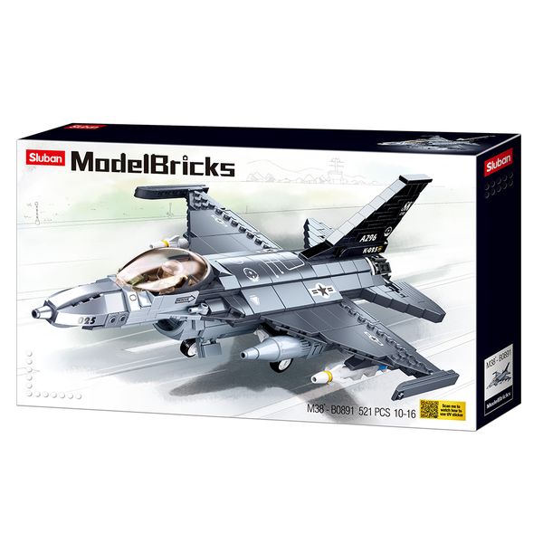 Sluban Building Set: F-16C Falcon Fighter Model Bricks - 521 Pieces