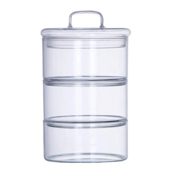 Canister 3 Tier Glass With Glass Lid