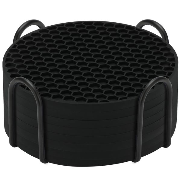 Silicone Coasters With Holder - 8 Pack