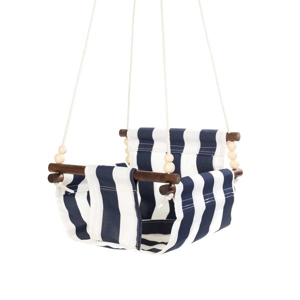 Just Canvas High Back Baby/Toddler Swing - Navy Blue &amp; White Stripes