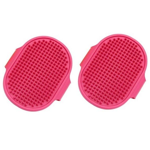Pet Grooming Rubber Glove Brush (Set of 2) Pink