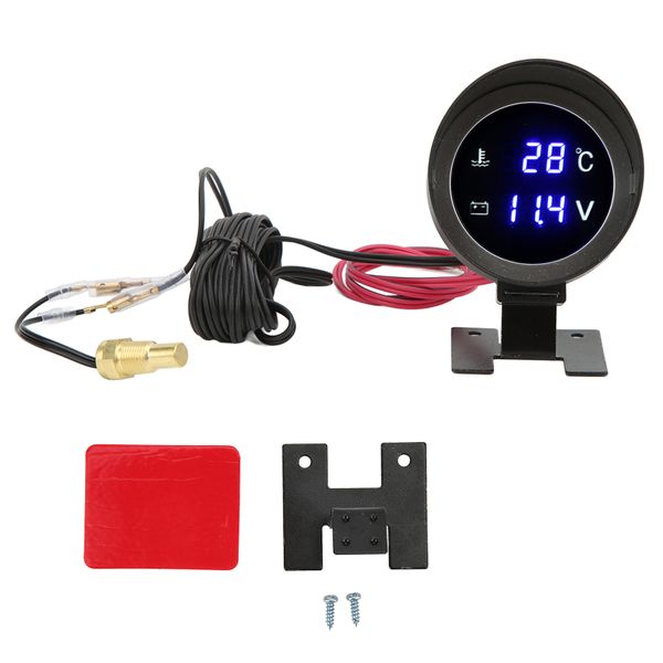 Round Digital Water Temperature Gauge LED Voltmeter DC 9V-36V Blue Light