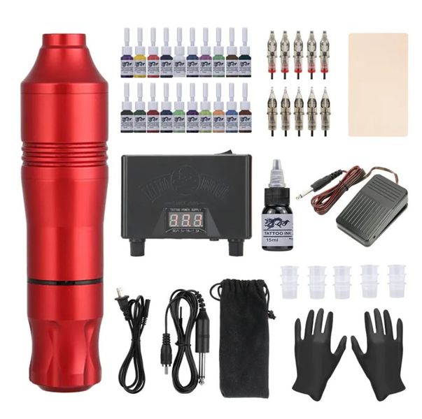 Professional Tattoo Starter Kit with Rotary Tattoo Red Pen &amp; Ink