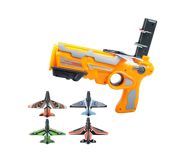 Launcher Catapult Gun with 4 foam flying airplanes Gliding Kids Boys Toys