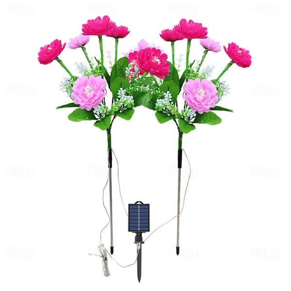 2-Pack Solar Snow Lotus Garden Lights, 42 LEDs, Pink LED Flower Stake Light