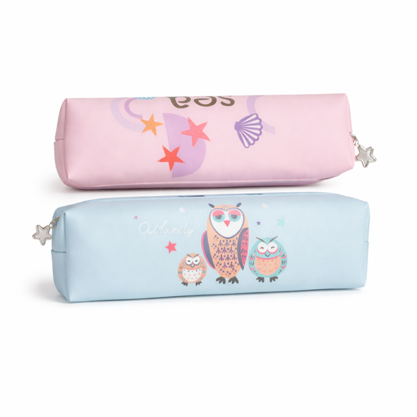 Blue Owl &amp; Pink Sea Design Zipper Pouches - 2-Pack Pencil Cases
