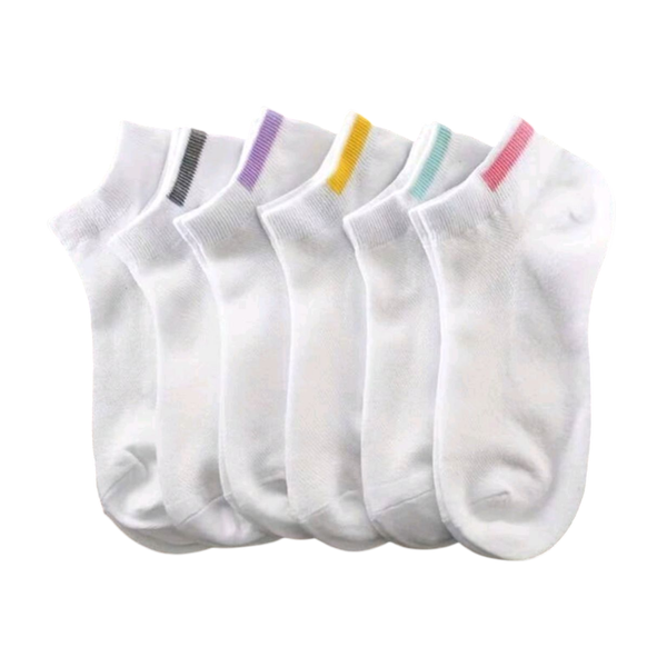 Ankle Socks with Colored Stripes White - 6-Pack