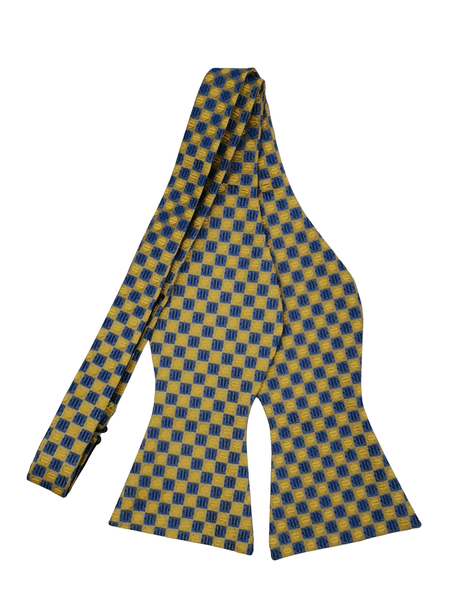 100% Silk Premium Bowtie - Yellow/Blue Block Design