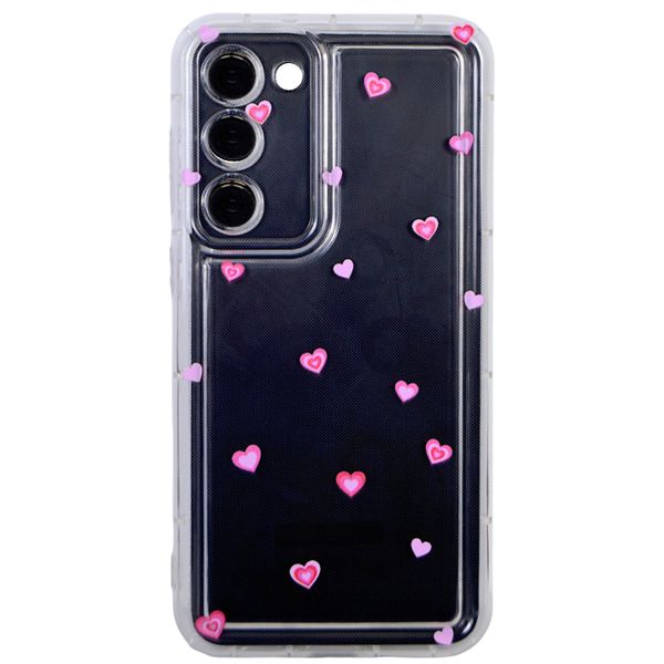 Clear Phone Case with Tiny Pink Hearts compatible with Samsung S23+