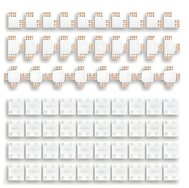 68 Piece RGB LED Strip Connector Kit, 10mm-4pin X, T &amp; L Solderless