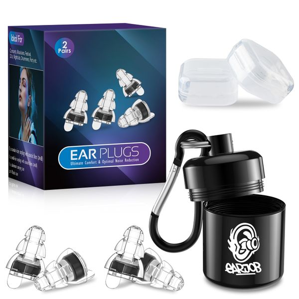 Earjob - 2 Pairs of High Fidelity Earplugs with Aluminium Keychain Case