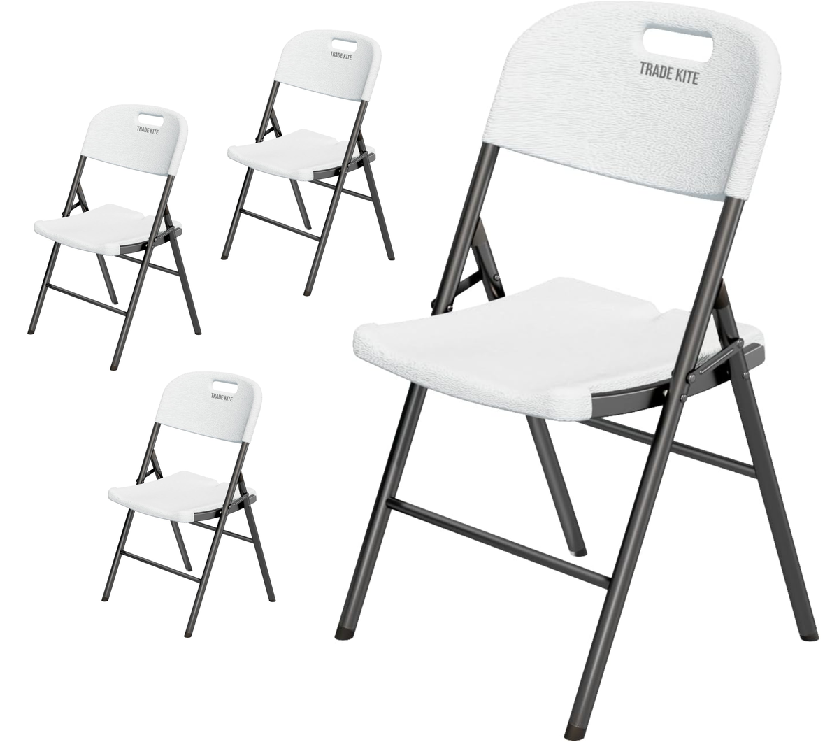 Trade Kite Folding Plastic Chair - Pack of 4, White | Portable & Heavy-Duty
