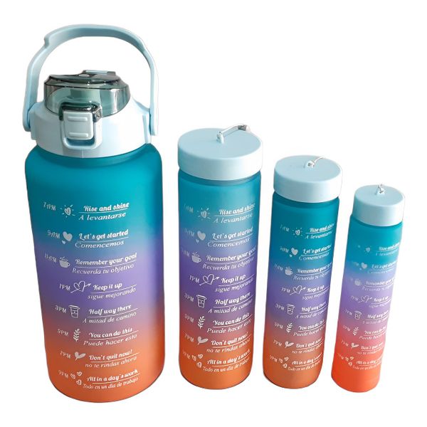 Leak Proof Motivational Water Bottle with Straw And Time Markers - 4-Piece