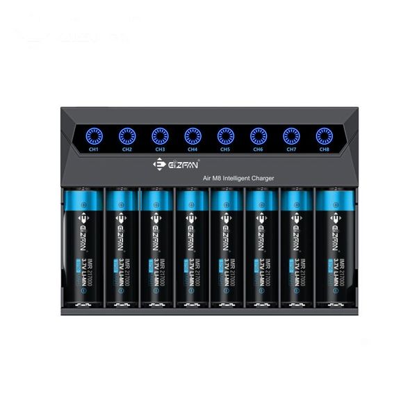Eizfan efan air m8 8 slot intelligent li-ion 3.7v 21700 20700 18650 charger