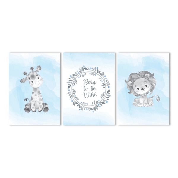 Canvas Nursery Wall Art: Born To Be Wild Grey Animals