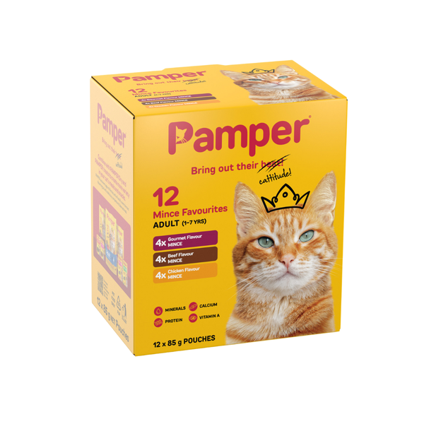 Pamper Adult Wet Cat Food Mince Favourites Multi-Pack (12 x 85g) Pouches