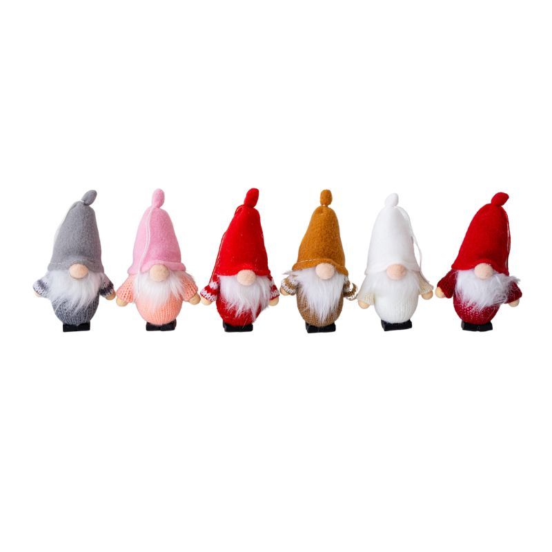 Nordic Scandinavian Set of 6 Hanging Gnome Christmas Tree Xmas Decorations