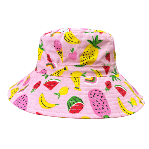 Kids Bucket Sun Hat Pink Tropical Pineapples