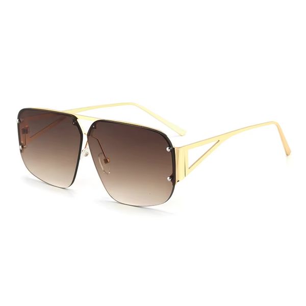 Classic Aviator Rimless Sunglasses For Men &amp; Women - Gold Metal Frame