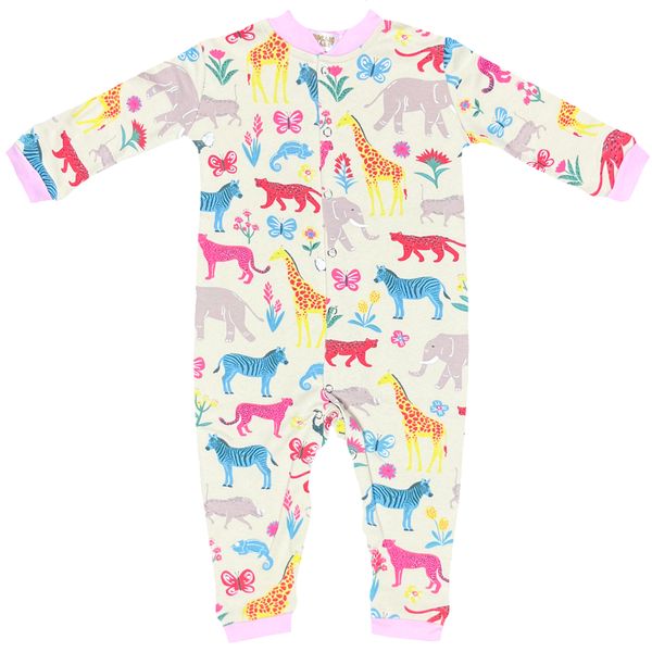 Animal Flowers Long Sleeve Babygrow - 100% Cotton-African Safari