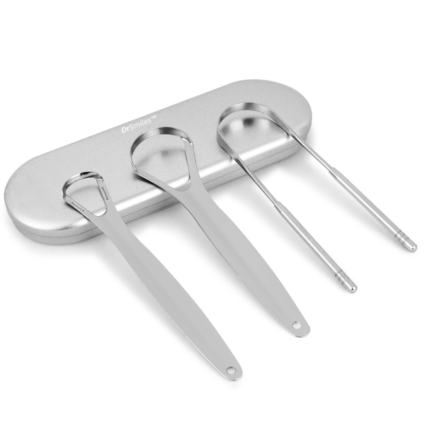 DrSmiles Tongue Scraper/ Cleaner Set for Fresh Breath - 3 Scrapers + Case