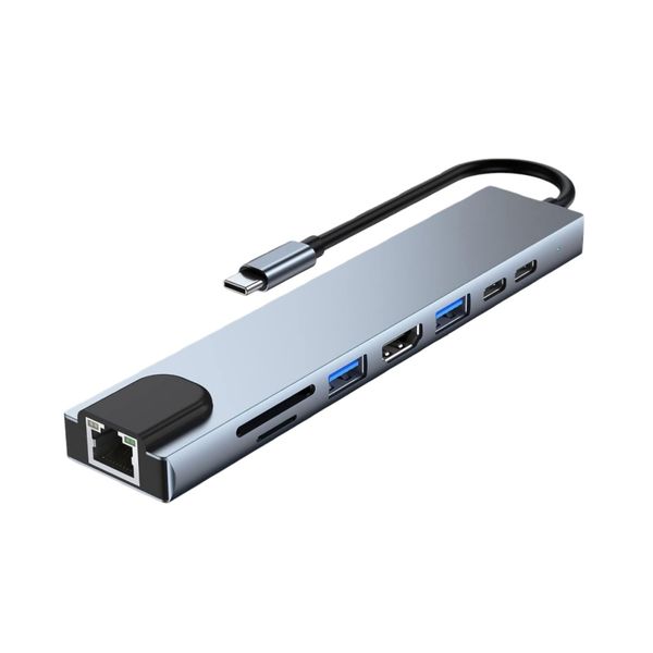 8-in-1 USB C Hub with 4K HDMI, RJ45, SD/TF Reader and PD Fast Charge