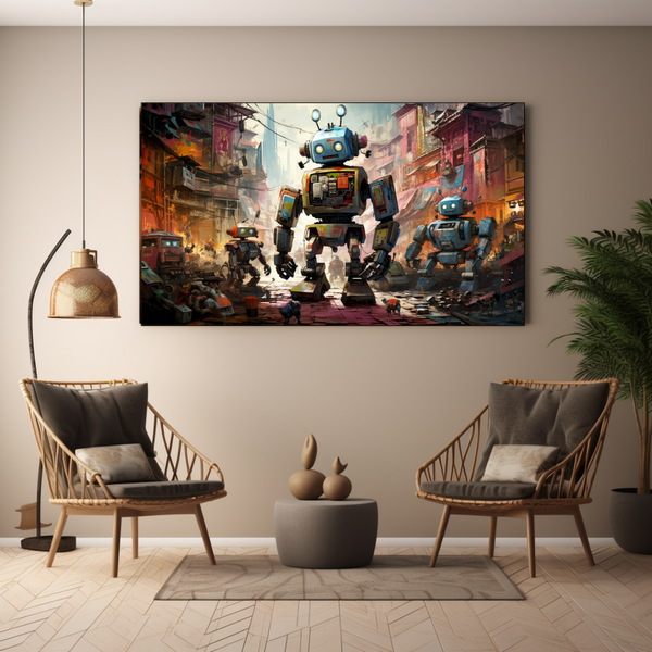 Canvas Wall Art - Graffiti Robot Riot - BK0162