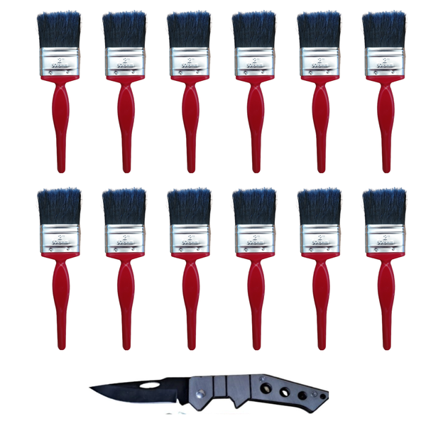 Paint Brush 12 Brushes 2" 50.8mm Box of Twelve with Pocket Knife