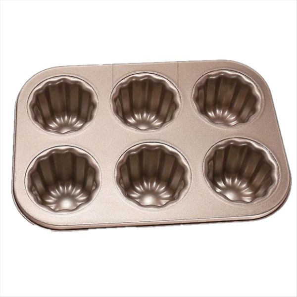 6-Cavity Canele Mold Cake Pan, Non-Stick Canele Baking Pan for Oven Carbon