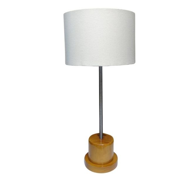 Oak Base Table Lampwith Off White Shade