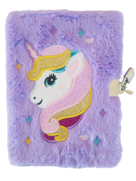 Fluffy Unicorn Diary Notebook with Lock - A5 - Purple - Super Soft