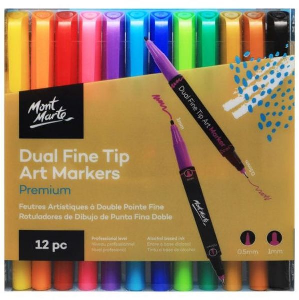 Mont Marte Premium Dual Fine Tip Alcohol Art Markers 12pc