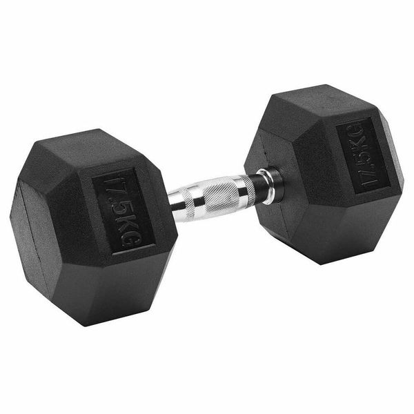 Shen Commercial Rubber Hexagonal Dumbbell 17.5kg with Chrome Handle
