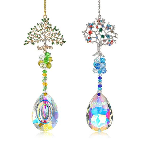 2 PCS Crystal Tree of Life Suncatcher Hanging for Windows Bereavement Gifts