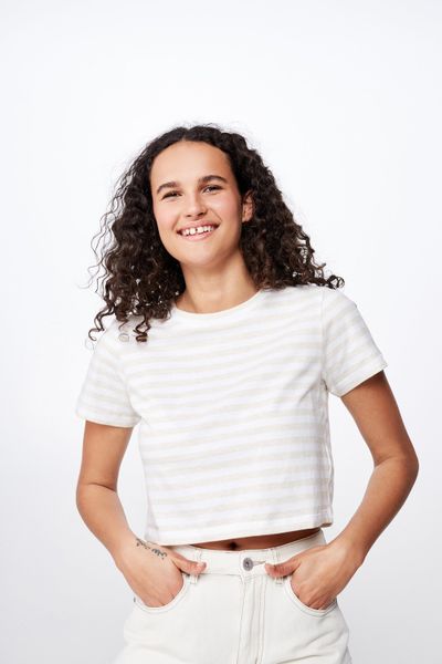 Women's Cotton On The one baby tee - cara stripe white/oatmeal marle