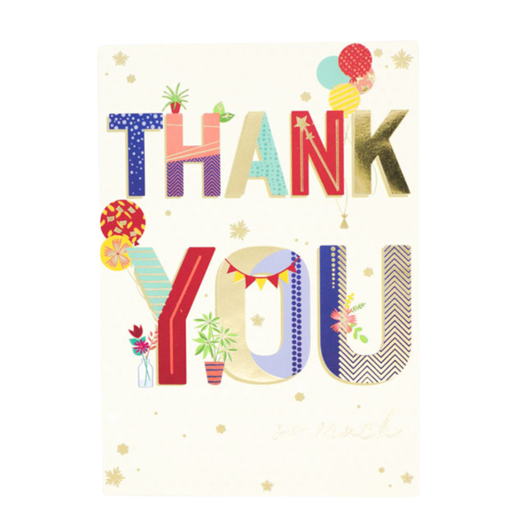 Greeting Card - "Thank You" Fancy Text with Balloons
