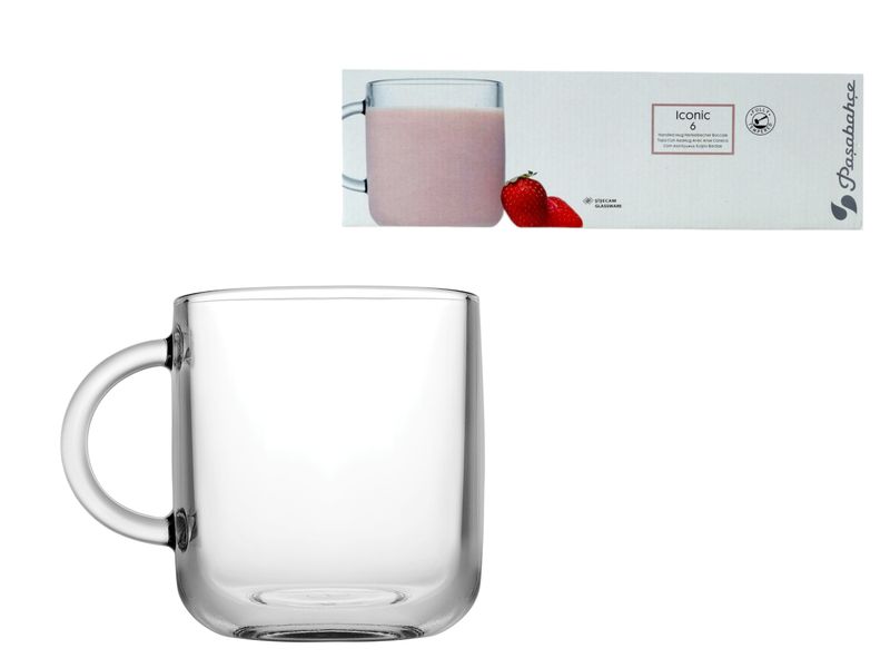 Pa?abahçe Iconic 245ml Clear Glass Mug with Handle (6-Piece Set)