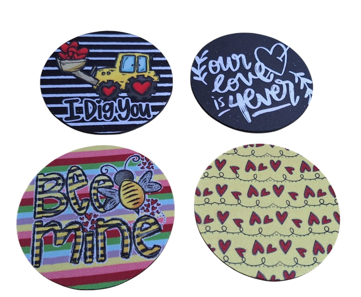 4-Piece Coaster Set with Rubber Backing - Cute Love Quotes &amp; Hearts