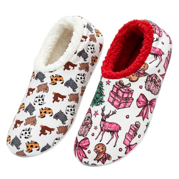 4 Pack Winter Knitted Ladies Fleece Lined Slippers Sock NonSkid Sole UK 3-6