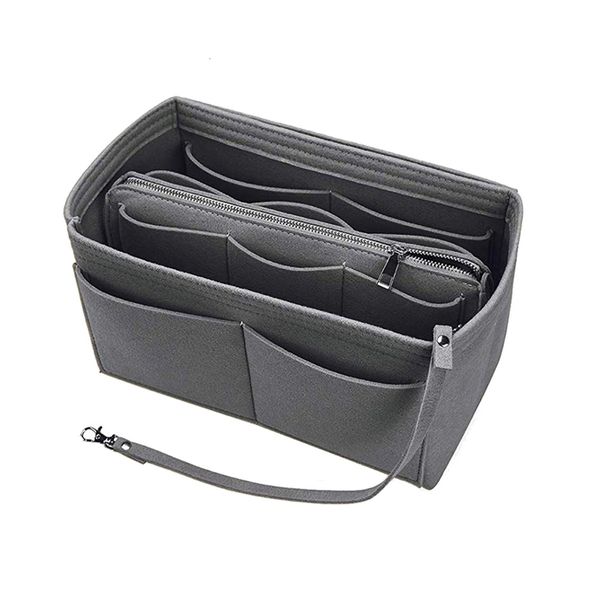 Felt Cloth Handbag Insert Multi Pocket Storage Tote Shaper Inner Bag-Gray